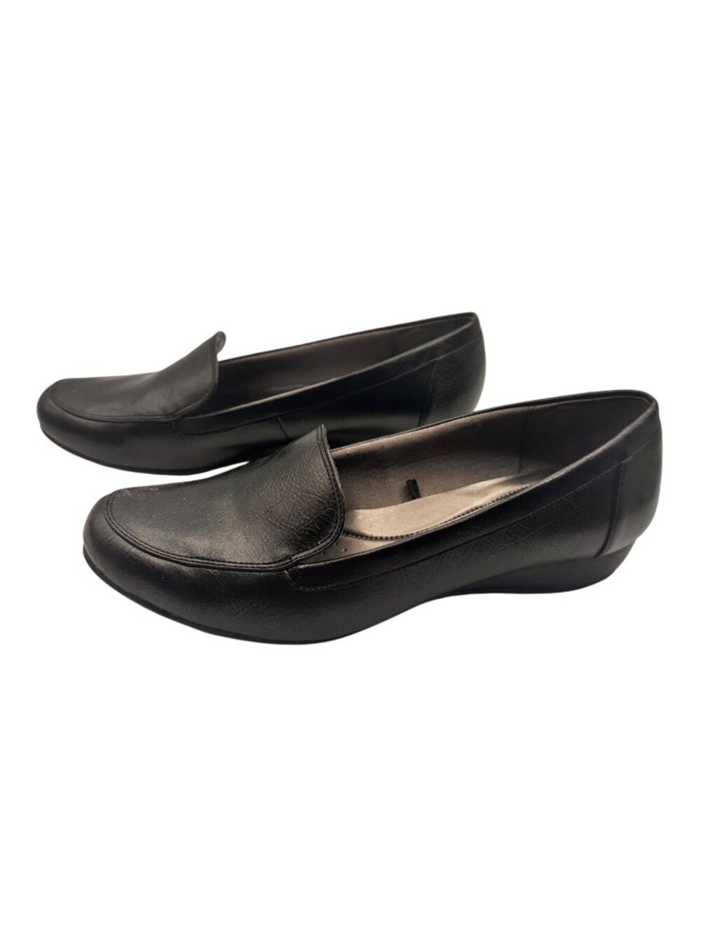 Life Strides 10 Leather Comfort Wedge Loafers Professional Slip On Shoes Black